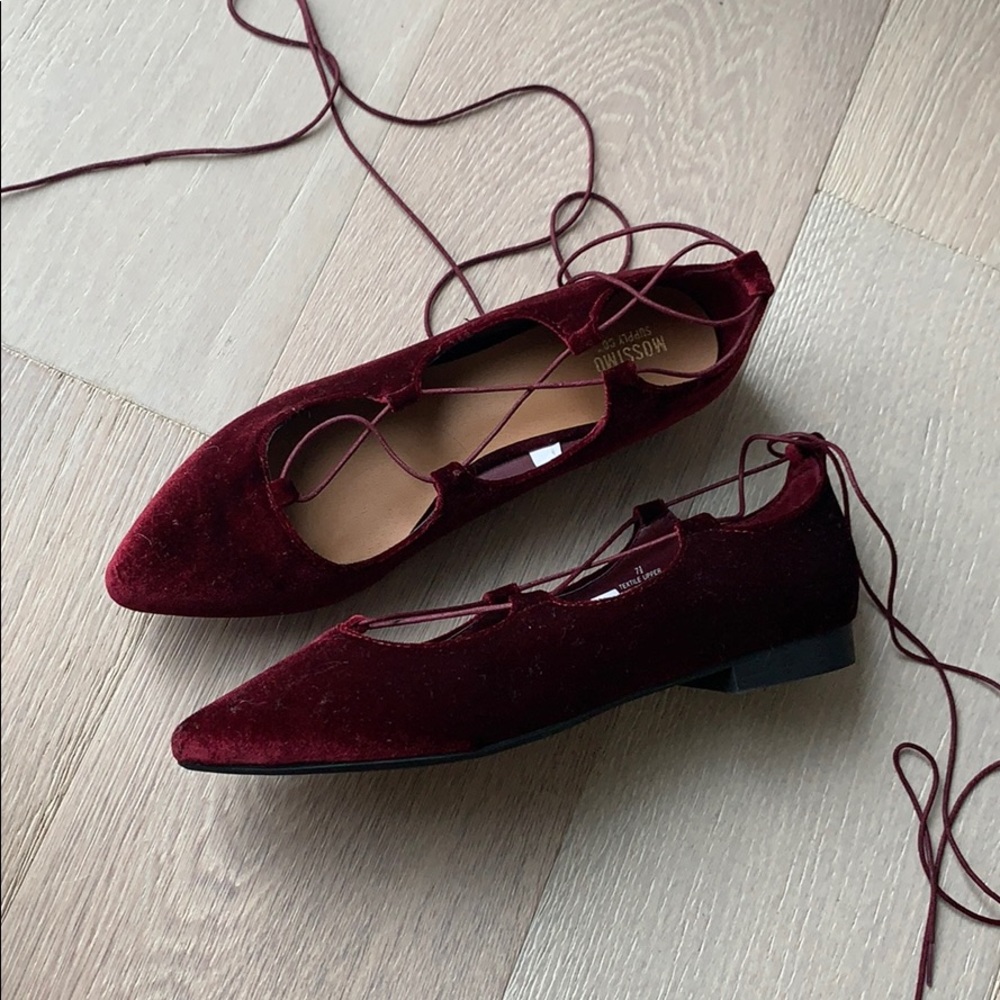 Velvet lace up ballet flats